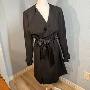 Ralph Lauren Black Shawl Collar Belted Trench Coat Jacket Women Size L